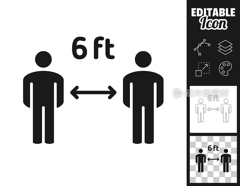 社交距离- 6英尺。图标设计。轻松地编辑